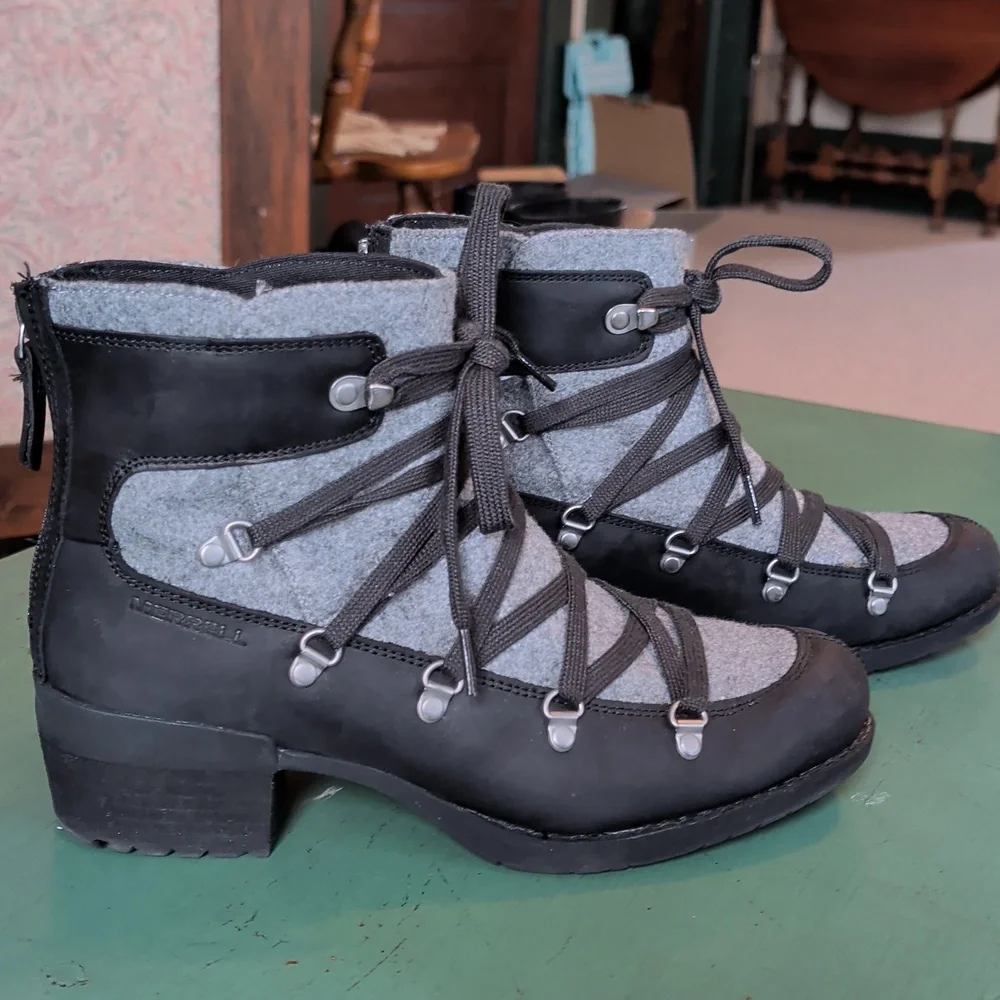 Merrill SHILOH II Warm Boot Winter Fashion Grey Black Leather